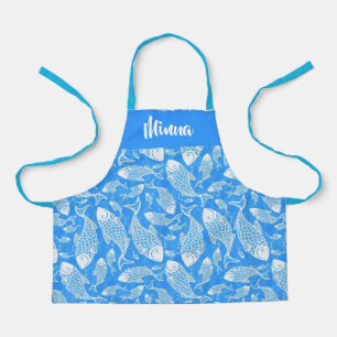 Custom name white fish apron