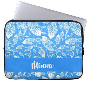 Custom name white fish laptop sleeve