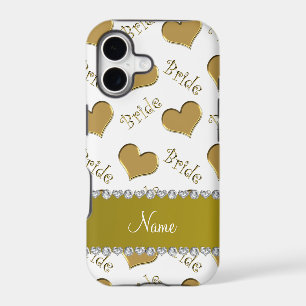 Custom name white gold bride hearts