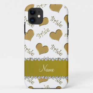 Custom name white gold bride hearts iPhone 11 case