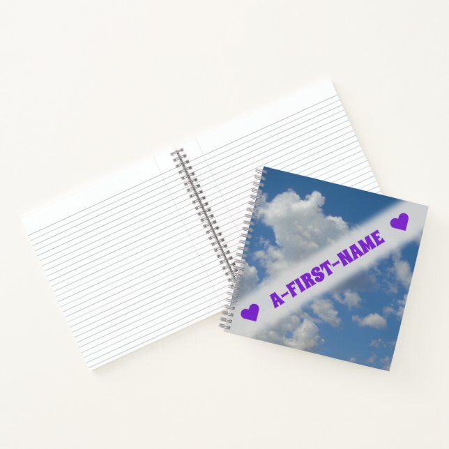 Custom Name + White/Grey Clouds and Blue Sky Notebook (Inside)