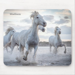 Custom Name White Horses Mouse Mat