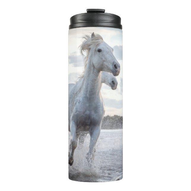 Custom Name White Horses Thermal Tumbler (Front)