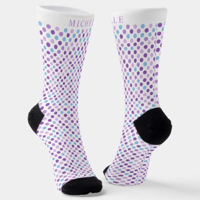 Custom Name White Light Dark Purple Polka Dot Socks (Angled)