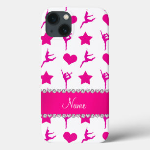 Custom name white pink gymnastics stars hearts iPhone 13 case