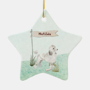 Custom Name White Poodle Pet Dog Ceramic Tree Decoration