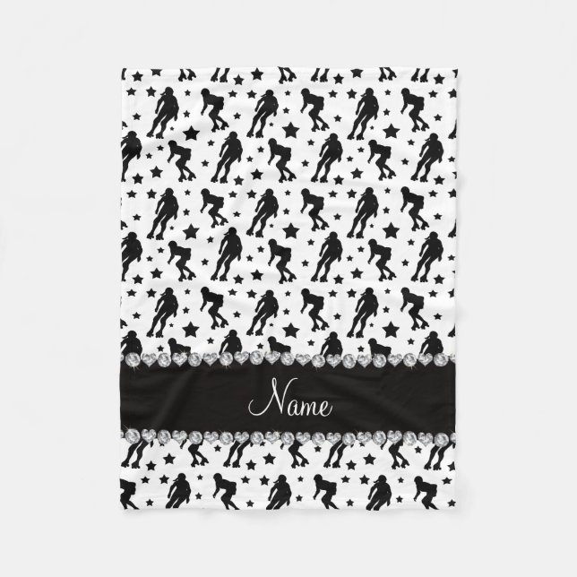 Custom name white roller derby stars fleece blanket (Front)