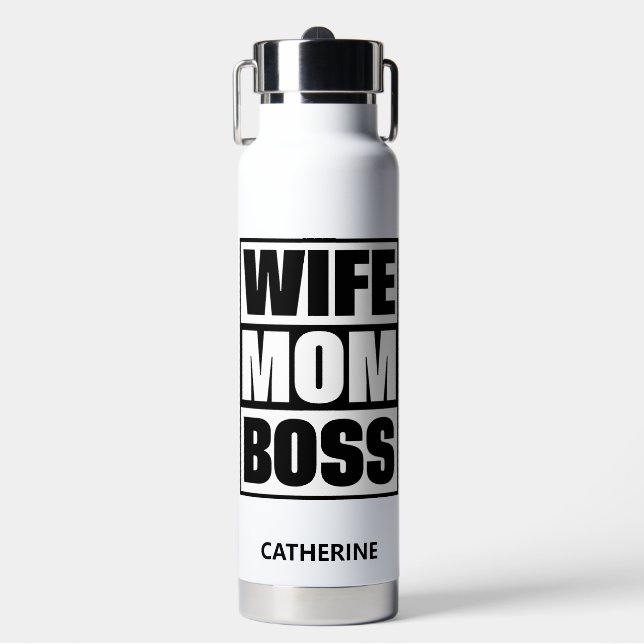 Custom Name Wife - Mum - Boss Water Bottle (Front)