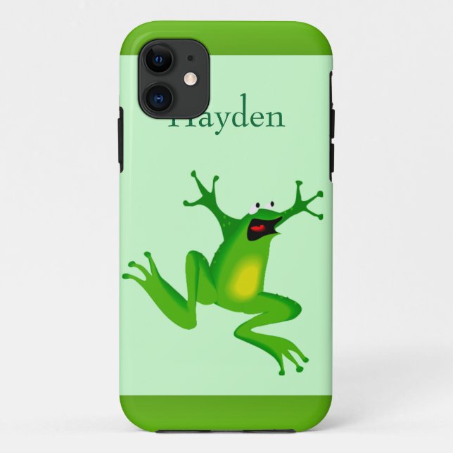 Custom Name Wild Cartoon Jumping Frog Green Case-Mate iPhone Case (Back)