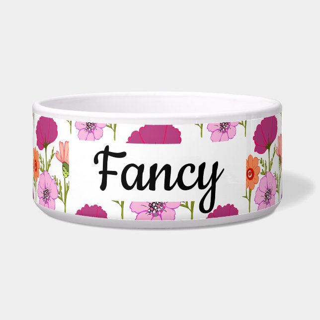 Custom Name Wild Flowers Pet Bowl (Front)