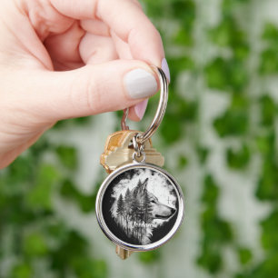 Custom Name Wilderness Wolf Head Key Ring