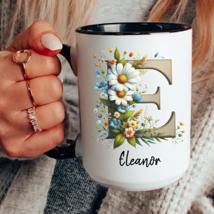 Custom Name Wildflower Monogram Mug for Women