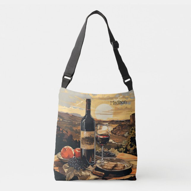 Custom Name Wine Lover's Crossbody Bag (Front)
