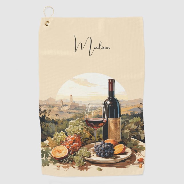 Custom Name Wine Lover's Golf Towel (Front)