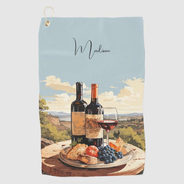 Custom Name Wine Lover's Golf Towel (Front)