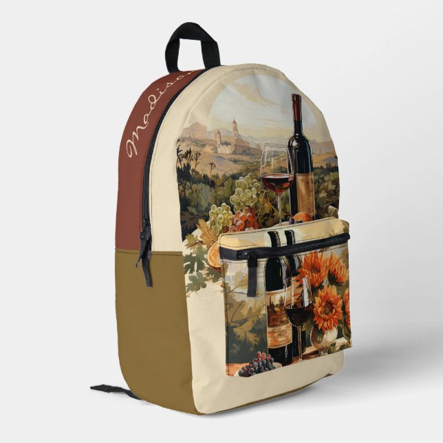 Custom Name Wine Lover's Printed Backpack (Back Corner Left)