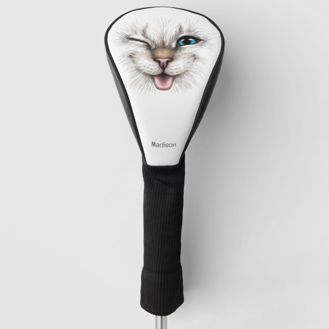 Custom Name Winking Cat Golf Head Cover (Front)