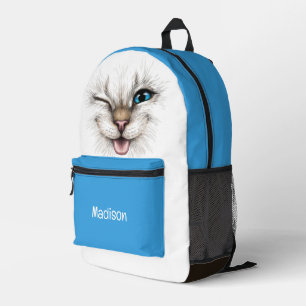 Custom Name Winking Cat Printed Backpack