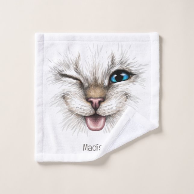Custom Name Winking Cat Wash Cloth (Wash Cloth)