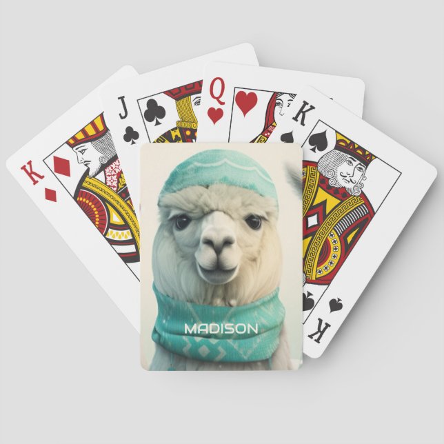 Custom Name Winter Llama Playing Cards (Back)