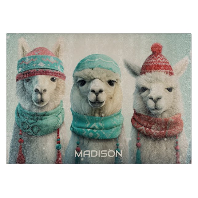 Custom Name Winter Llamas Cutting Board (Front)