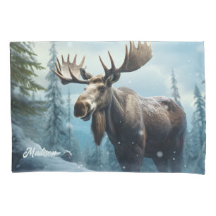 Custom Name Winter Moose Pillowcase
