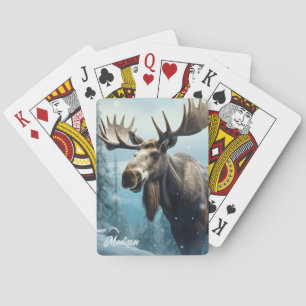 Custom Name Winter Moose Playing Cards