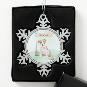 Custom Name Wire Haired Jack Russell Pet Dog Snowflake Pewter Christmas Ornament