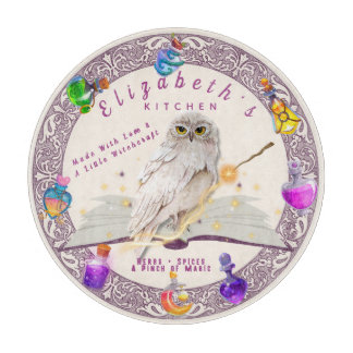 Custom Name Witchy Owl Kitchen Glass Cutting Board
