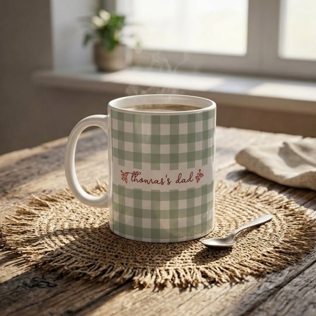Custom Name with Cute Gingham Pattern Mug for Dad (Creator Uploaded)