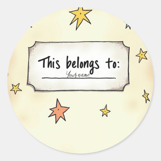 Custom Name with Doodle Stars Classic Round Sticker (Front)