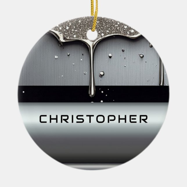 Custom Name With Dripping Liquid Metal Ceramic Tree Decoration (Front)