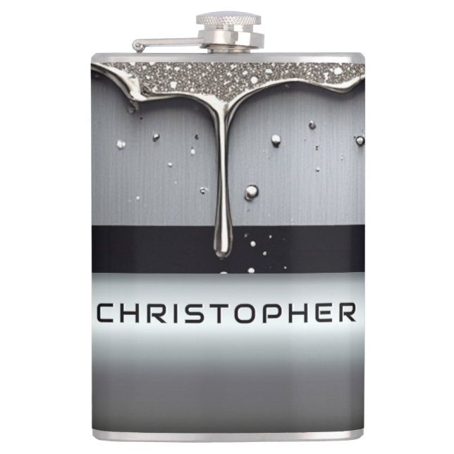 Custom Name With Dripping Liquid Metal Hip Flask (Front)