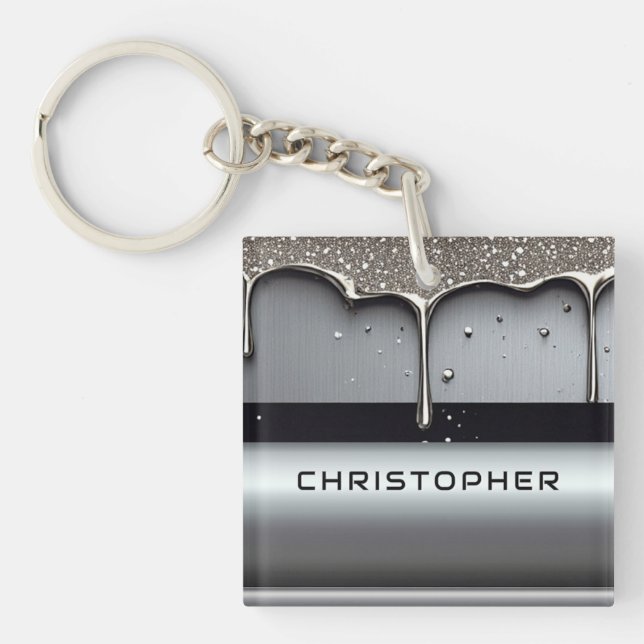 Custom Name With Dripping Liquid Metal Key Ring (Front)
