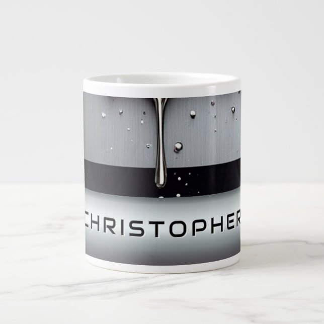 Custom Name With Dripping Liquid Metal Large Coffee Mug (Front)