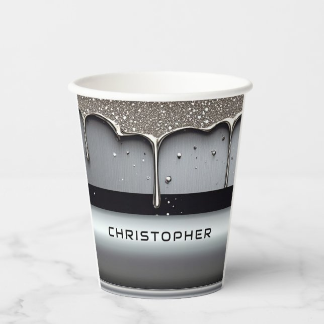 Custom Name With Dripping Liquid Metal Paper Cups (Front)