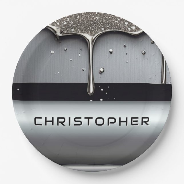 Custom Name With Dripping Liquid Metal Paper Plate (Front)