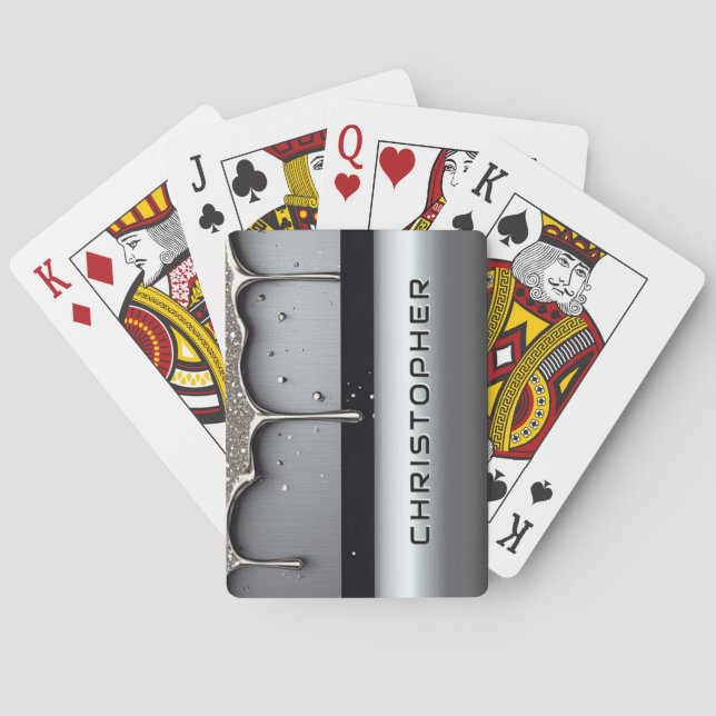 Custom Name With Dripping Liquid Metal Playing Cards (Back)