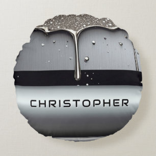 Custom Name With Dripping Liquid Metal Round Cushion