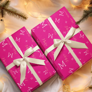 custom name with initials - hot pink wrapping paper