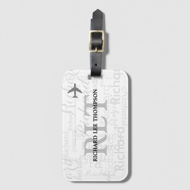 custom name with initials personalised monogram  luggage tag (Front Vertical)