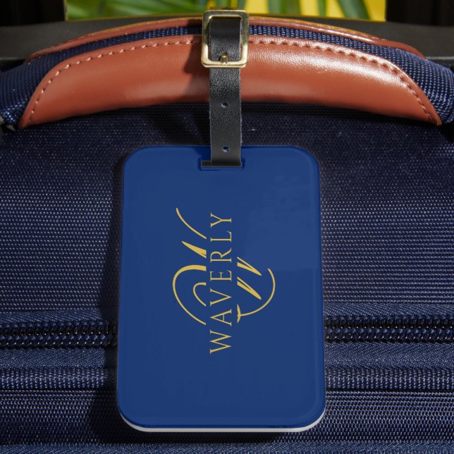 Custom Name with Monogram Navy Blue Luggage Tag (Front Insitu 2)