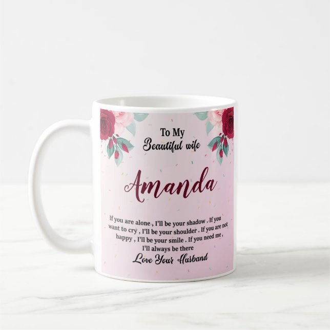 Custom Name with Red Rose Message for Wife Coffee Mug (Left)