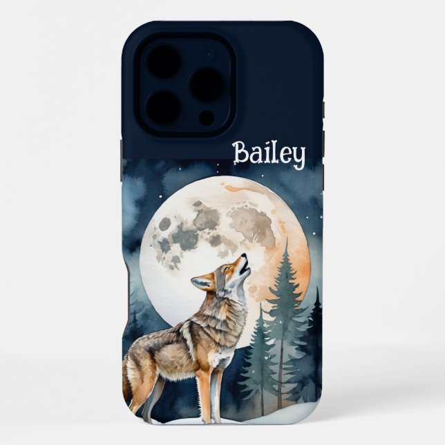 Custom Name Wolf Wolves Howling at the Moon iPhone Case (Back)
