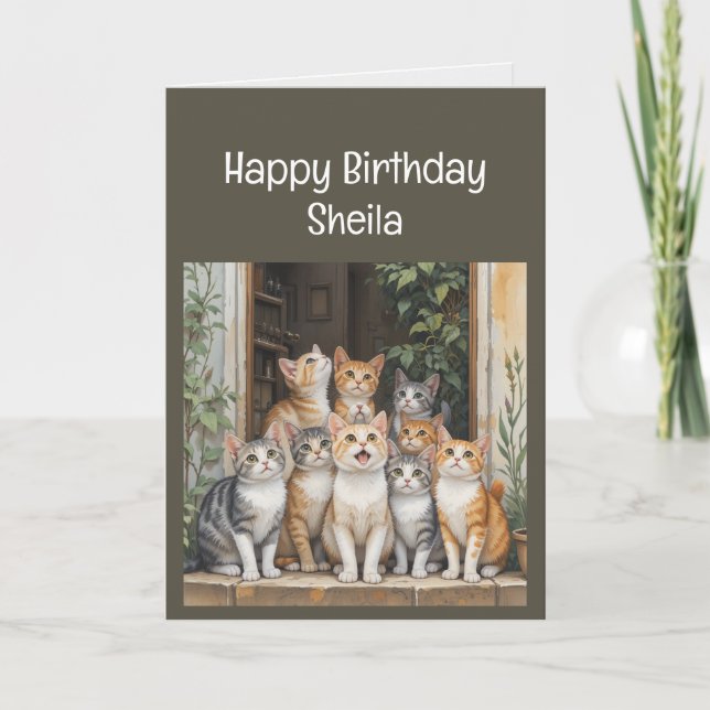 Custom Name Women Birthday Funny Cat  Card (Front)
