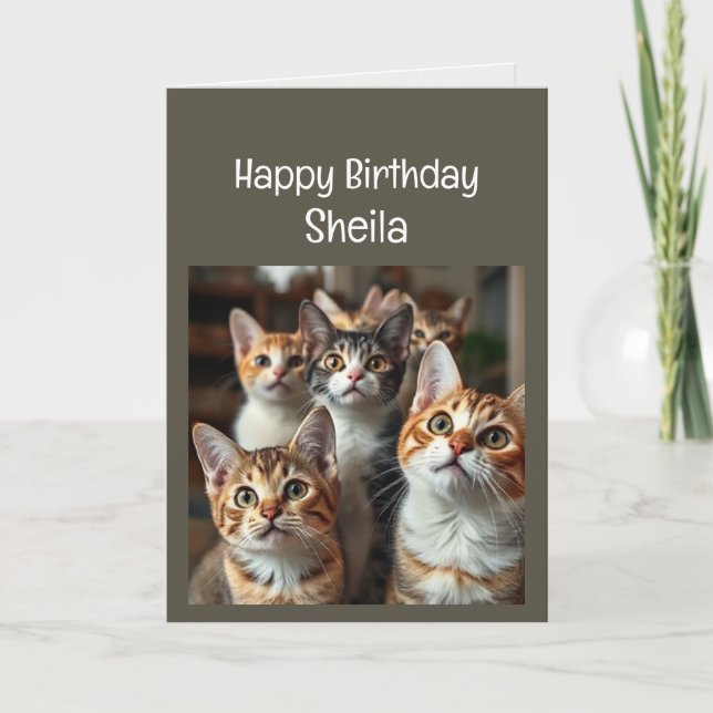 Custom Name Women Birthday Funny Cat  Card (Front)