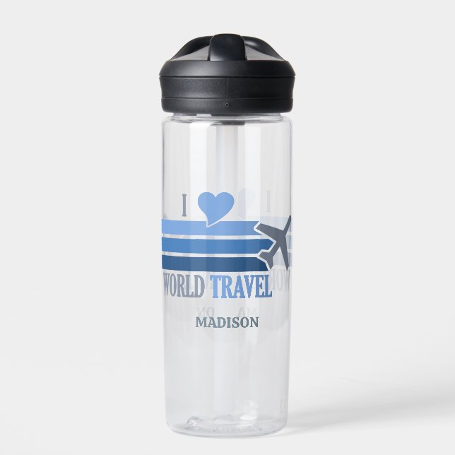 Custom Name World Travel Water Bottle (Front)