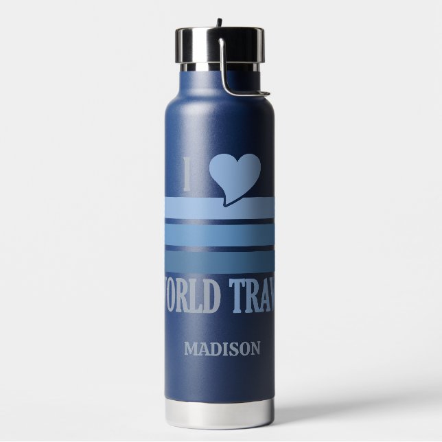 Custom Name World Travel Water Bottle (Left)