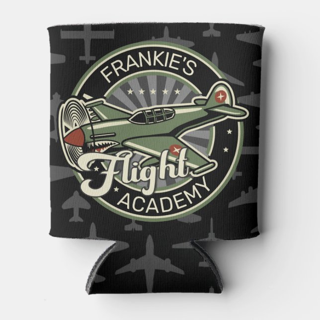 Custom NAME WWII Military Fighter War Plane Retro Can Cooler (Front)