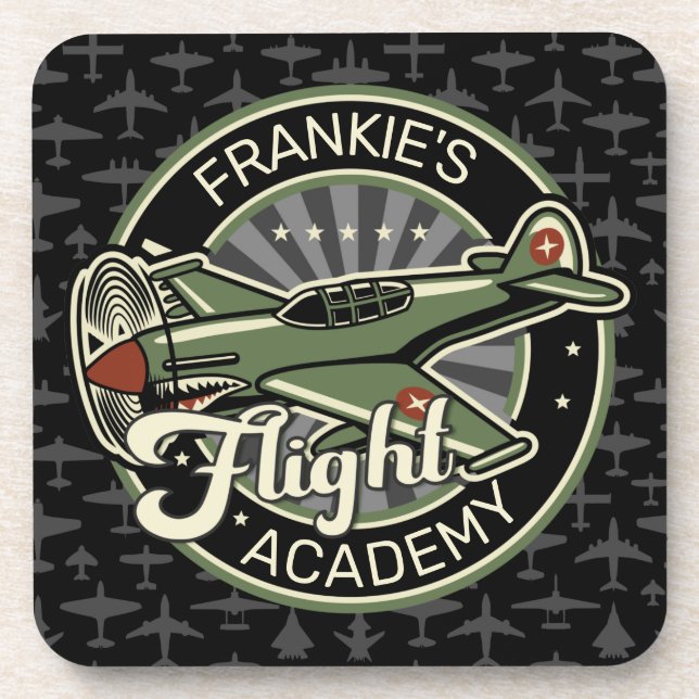 Custom NAME WWII Military Fighter War Plane Retro Coaster (Front)